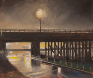 Ken Wadrop #88. Traffic bridge, Rainy night.